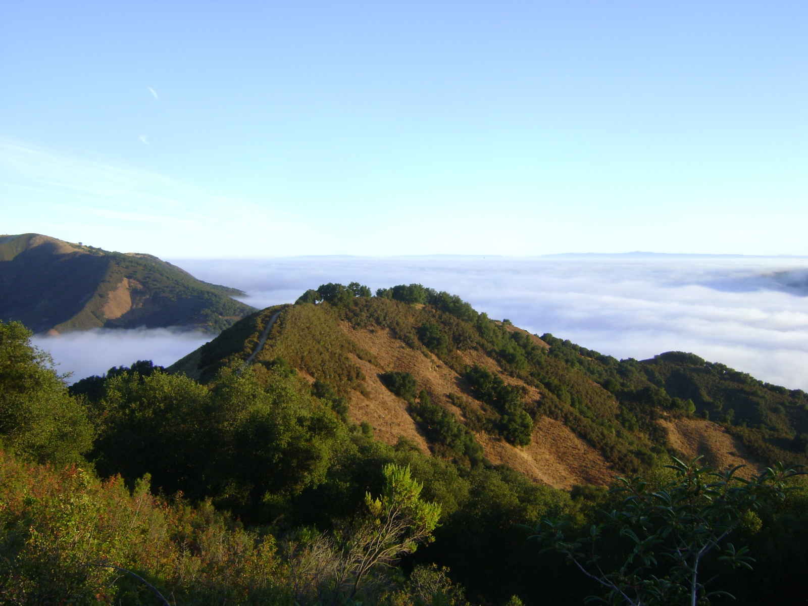 This is an image of a mountain viewpoint at Garland Ranch Park in Carmel Valley. The clouds can be seen between the mountain range